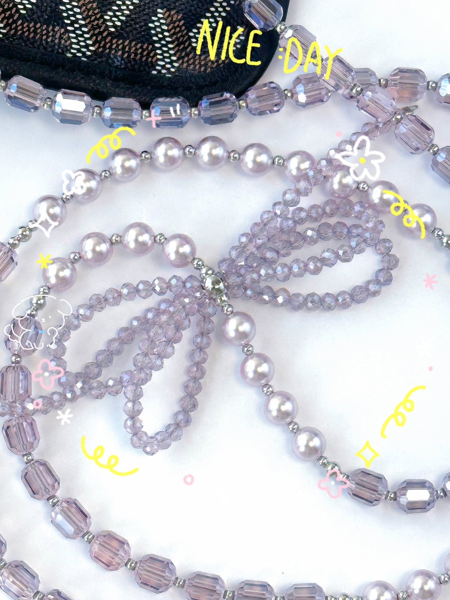 Handmade Bow Crystal Beaded Wristlet Lanyard, Crystal Phone Charm