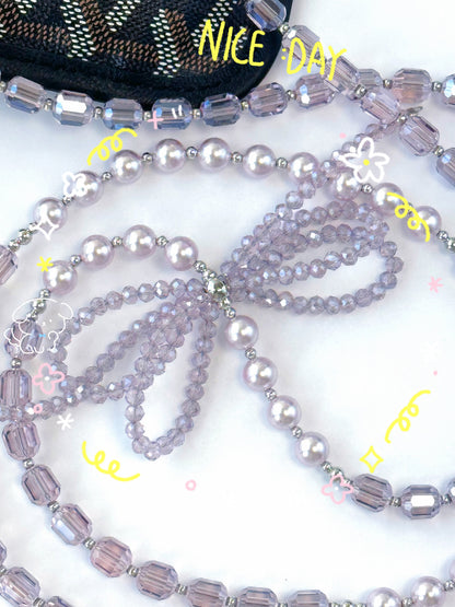 Handmade Bow Crystal Beaded Wristlet Lanyard, Crystal Phone Charm