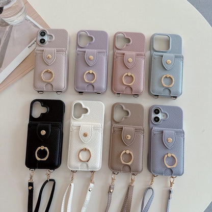 iPhone 17/16/15  Leather Phone Case Wallet with Mirror and Lanyard, Multi-Slots Card Holder Pouch, Card Slots