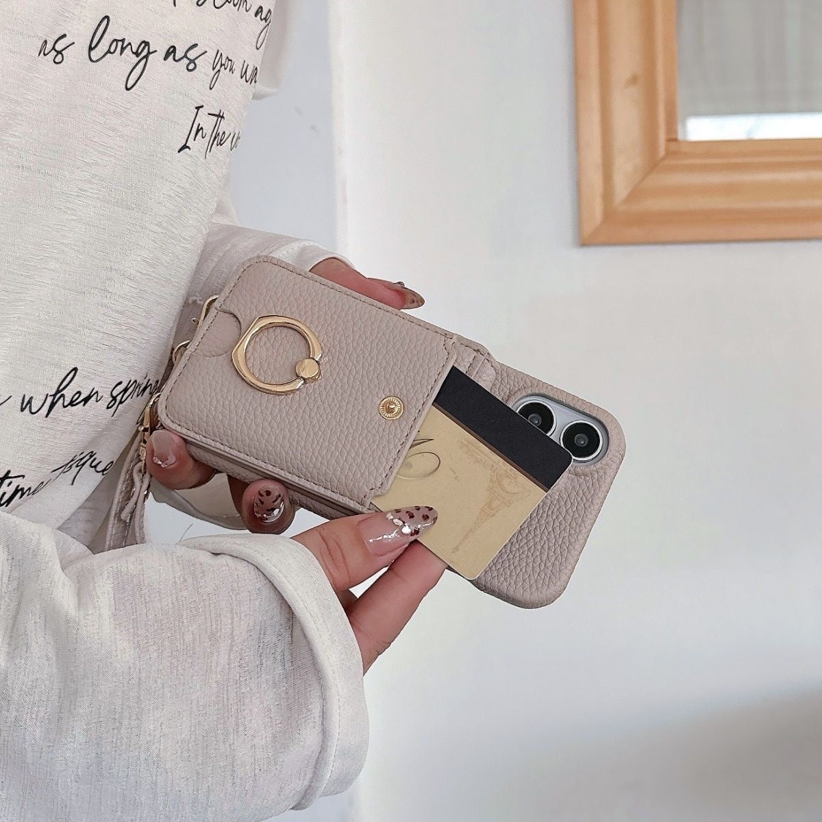 iPhone 17/16/15  Leather Phone Case Wallet with Mirror and Lanyard, Multi-Slots Card Holder Pouch, Card Slots