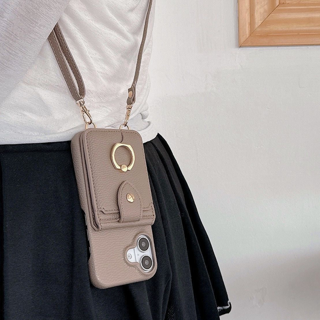 iPhone 17/16/15  Leather Phone Case Wallet with Mirror and Lanyard, Multi-Slots Card Holder Pouch, Card Slots