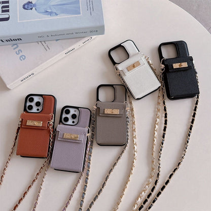 iPhone 17/16/15 Kelly Bag Inspired Leather Phone Case Wallet with Mirror and Lanyard, Multi-Slots Card Holder Pouch, Card Slots