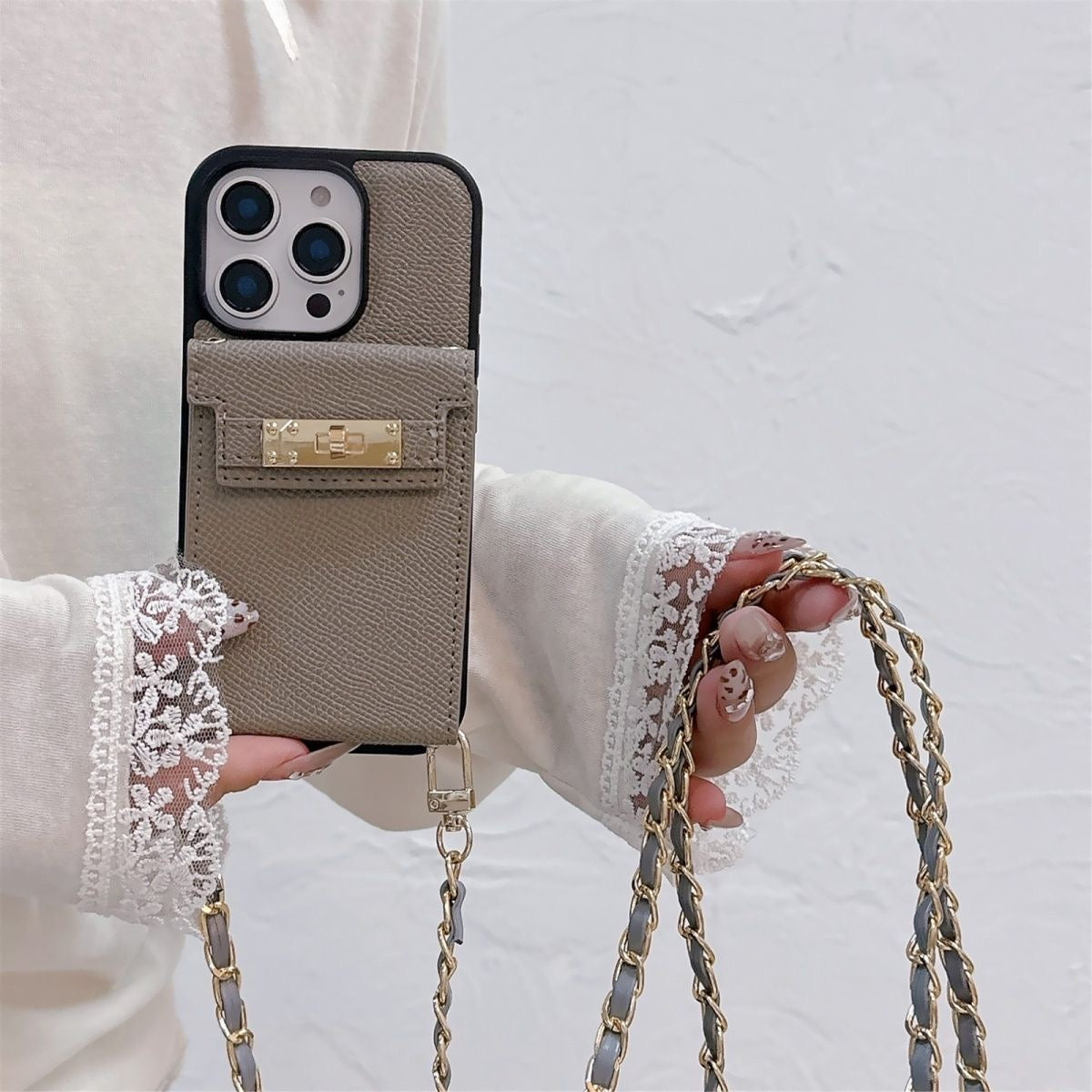 iPhone 17/16/15 Kelly Bag Inspired Leather Phone Case Wallet with Mirror and Lanyard, Multi-Slots Card Holder Pouch, Card Slots