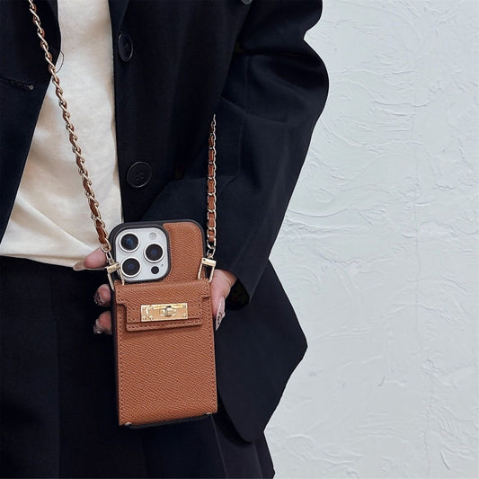 iPhone 17/16/15 Kelly Bag Inspired Leather Phone Case Wallet with Mirror and Lanyard, Multi-Slots Card Holder Pouch, Card Slots