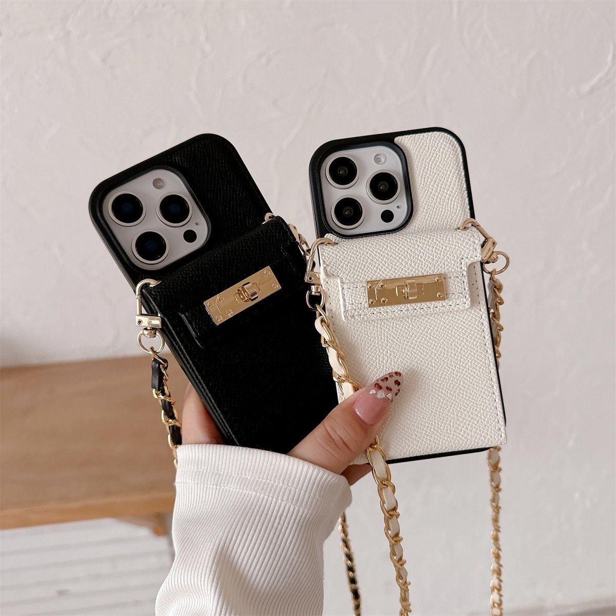 iPhone 17/16/15 Kelly Bag Inspired Leather Phone Case Wallet with Mirror and Lanyard, Multi-Slots Card Holder Pouch, Card Slots