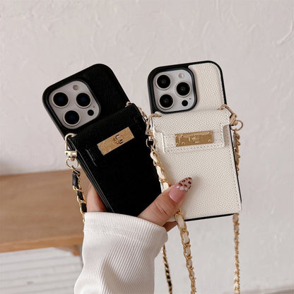 iPhone 17/16/15 Kelly Bag Inspired Leather Phone Case Wallet with Mirror and Lanyard, Multi-Slots Card Holder Pouch, Card Slots