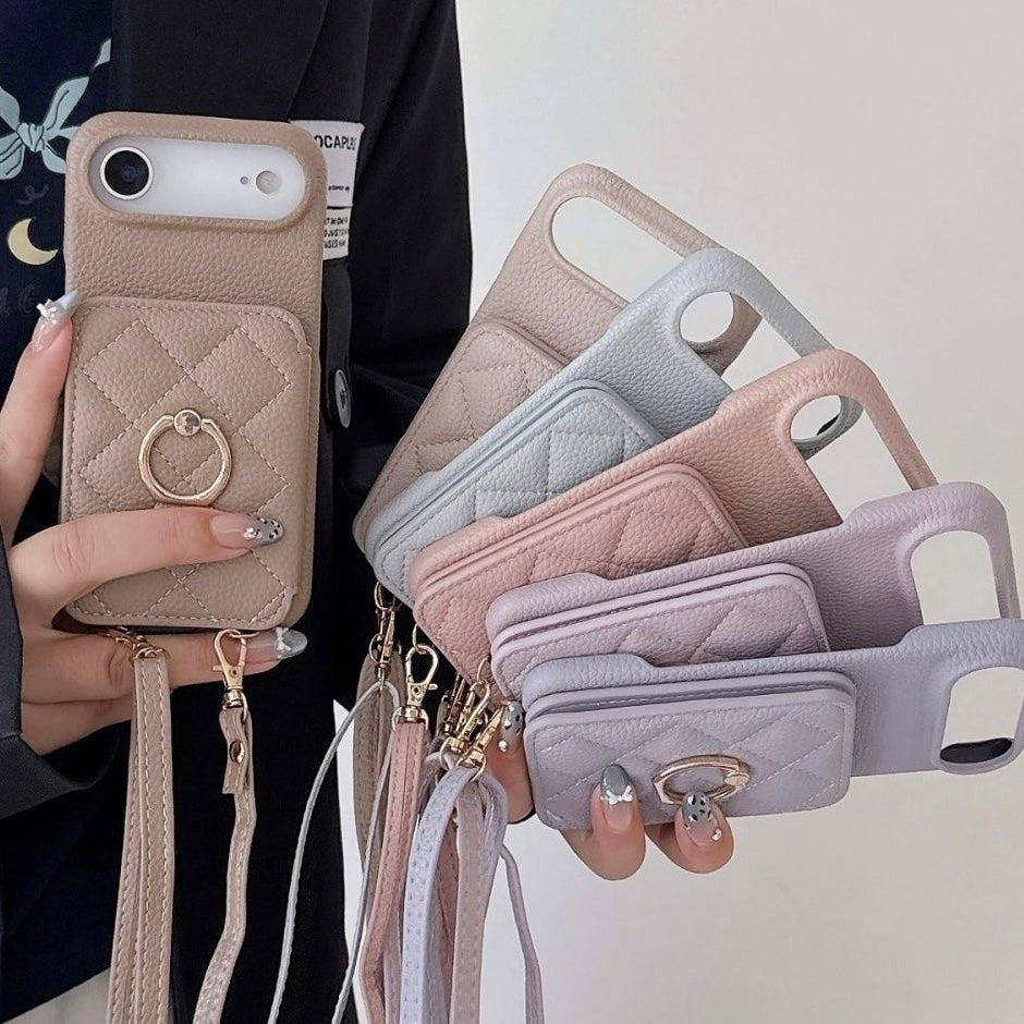 iPhone 17/16/15 Pro Max Leather Phone Case Wallet with Lanyard, Multi-Card Slots,High Quality Leather