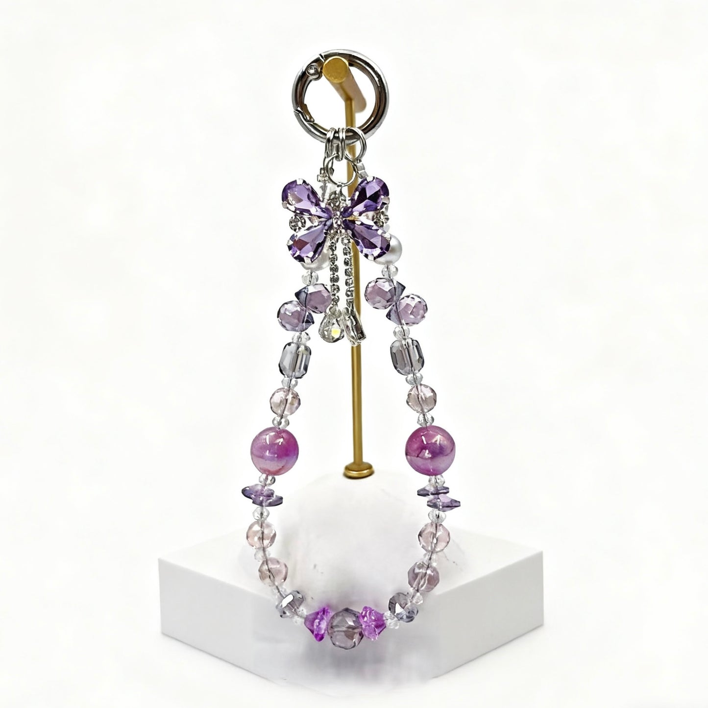 Handmade Crystal Beaded Phone Wristlet Bow, Bag Charm, Bling Crystal