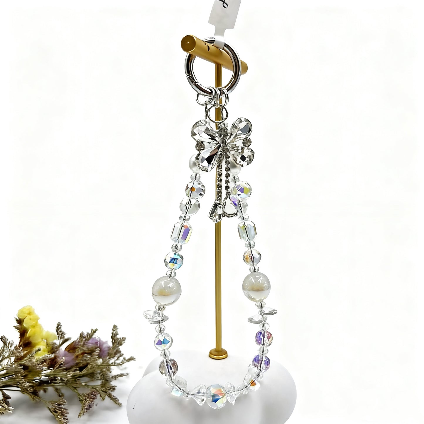 Handmade Crystal Beaded Phone Wristlet Bow, Bag Charm, Bling Crystal