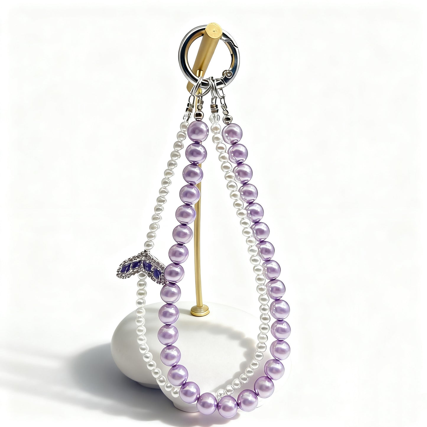 Handmade Crystal Pearl Beaded Phone Wristlet Bow, Bag Charm, Bling Crystal