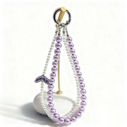 Handmade Crystal Pearl Beaded Phone Wristlet Bow, Bag Charm, Bling Crystal