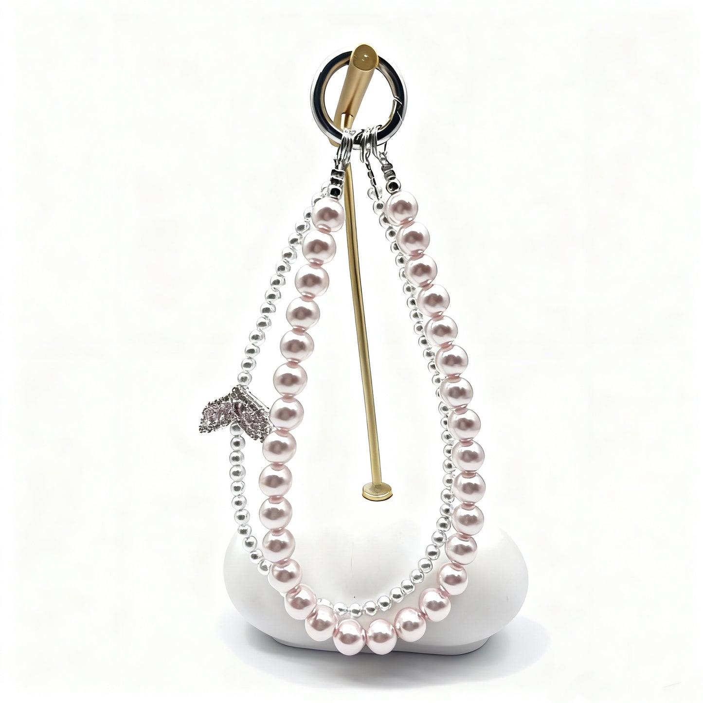 Handmade Crystal Pearl Beaded Phone Wristlet Bow, Bag Charm, Bling Crystal