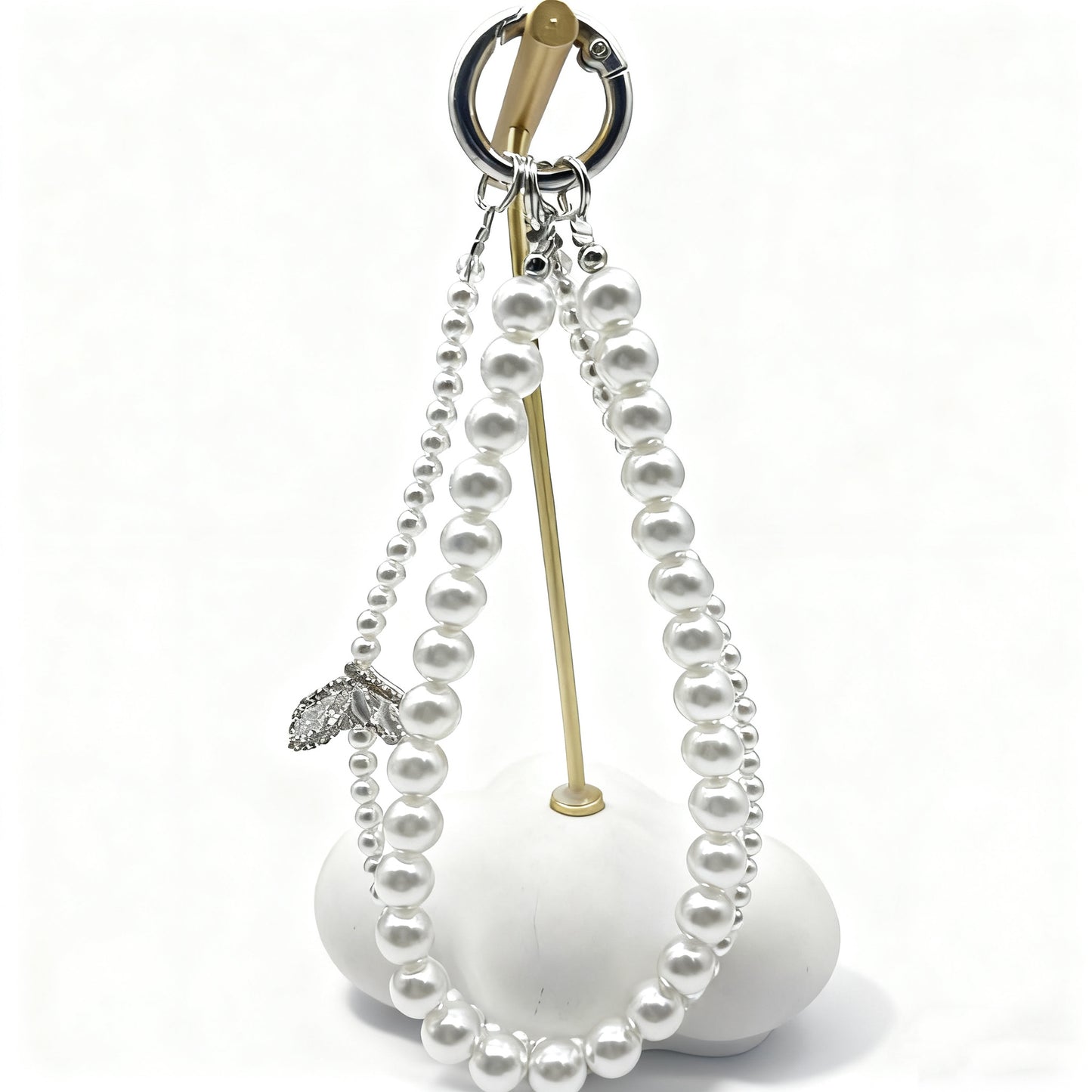 Handmade Crystal Pearl Beaded Phone Wristlet Bow, Bag Charm, Bling Crystal