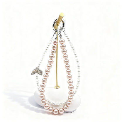 Handmade Crystal Pearl Beaded Phone Wristlet Bow, Bag Charm, Bling Crystal