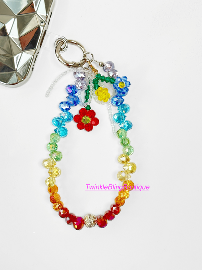 Handmade Rainbow Macaron Crystal Bead Phone Charm, Bag Charm, Vibrant Beaded Phone Strap, Wristlet Crystal, Cute Travel Gift for Friends
