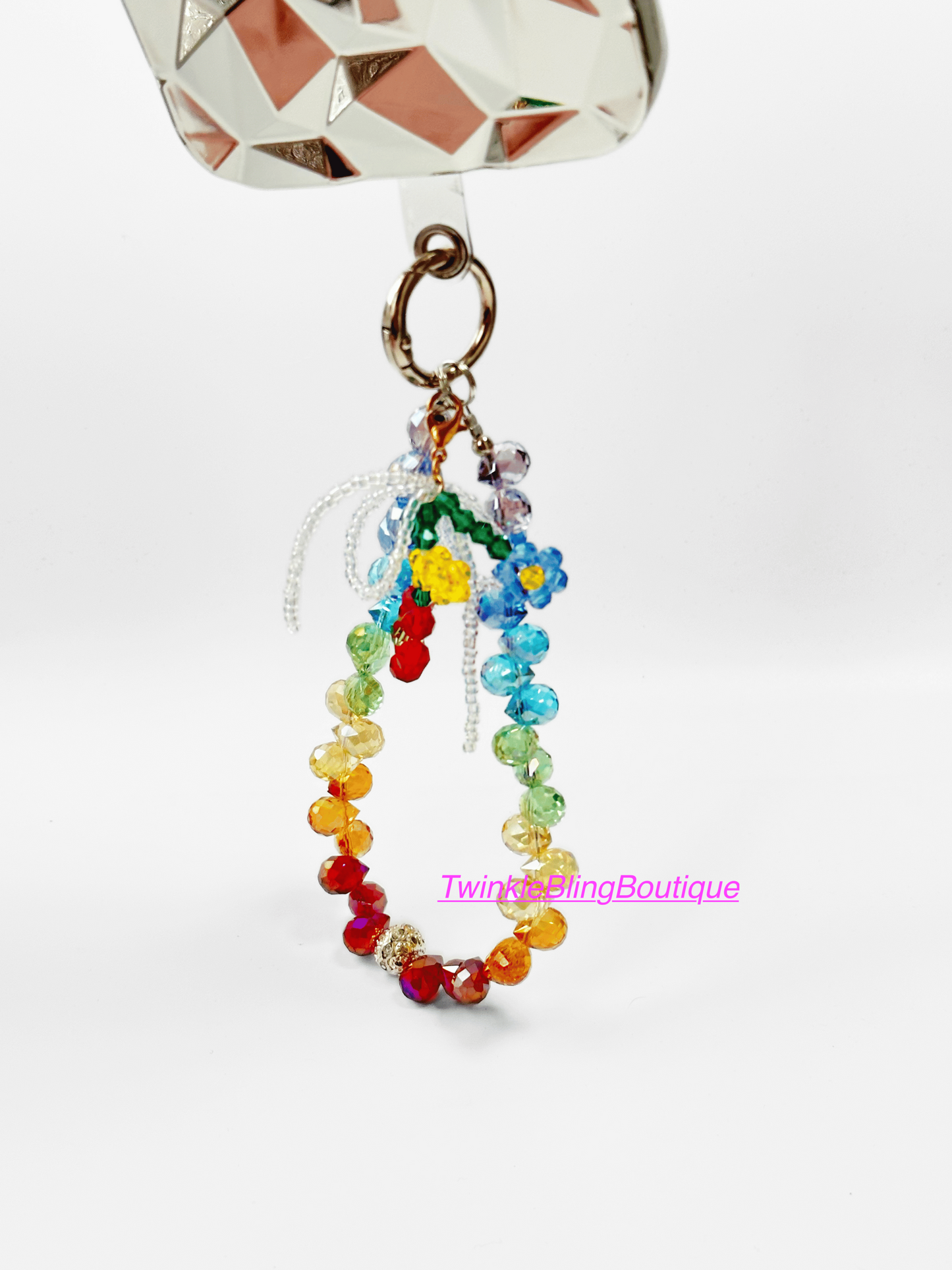 Handmade Rainbow Macaron Crystal Bead Phone Charm, Bag Charm, Vibrant Beaded Phone Strap, Wristlet Crystal, Cute Travel Gift for Friends