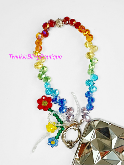 Handmade Rainbow Macaron Crystal Bead Phone Charm, Bag Charm, Vibrant Beaded Phone Strap, Wristlet Crystal, Cute Travel Gift for Friends