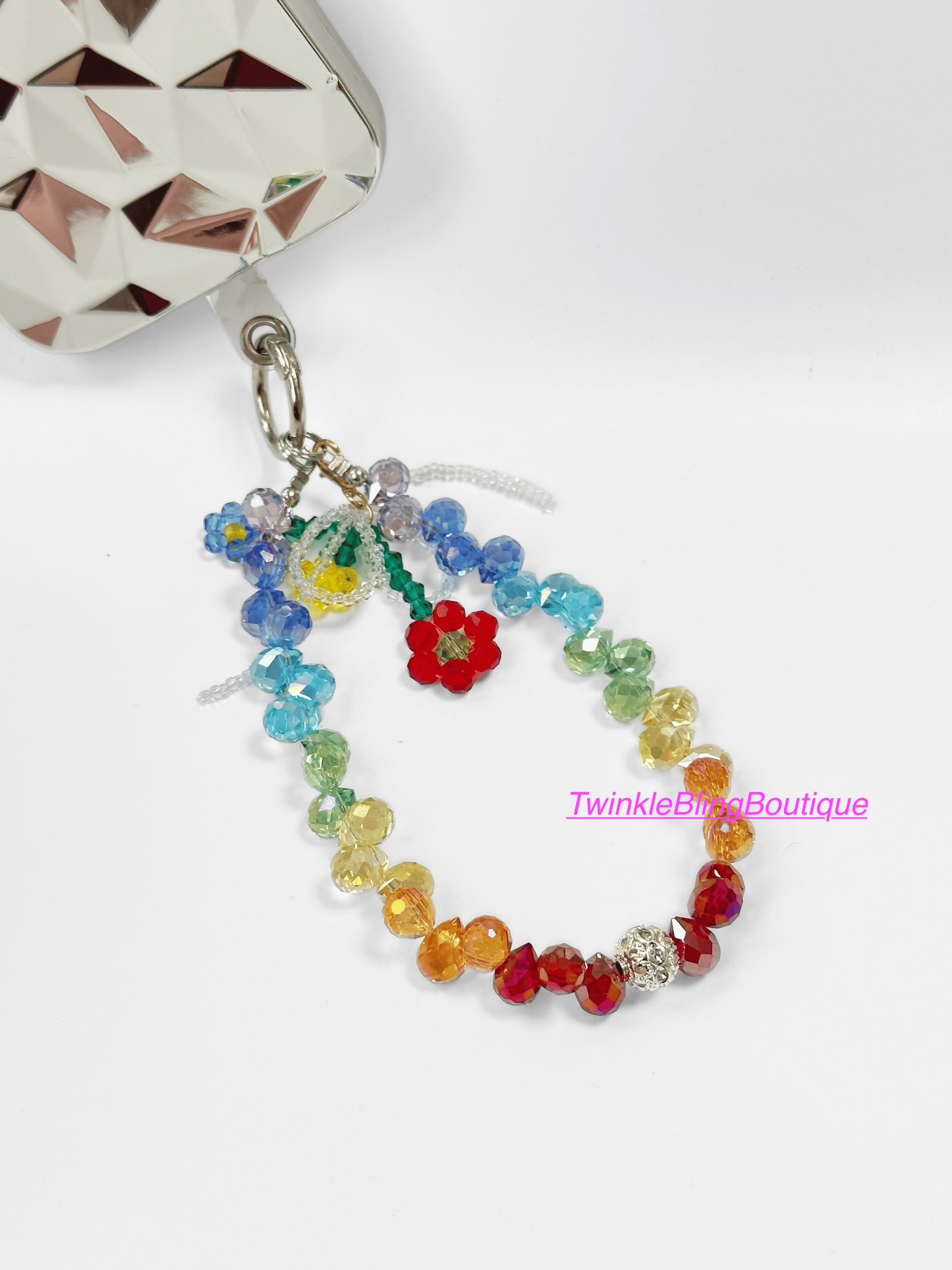 Handmade Rainbow Macaron Crystal Bead Phone Charm, Bag Charm, Vibrant Beaded Phone Strap, Wristlet Crystal, Cute Travel Gift for Friends