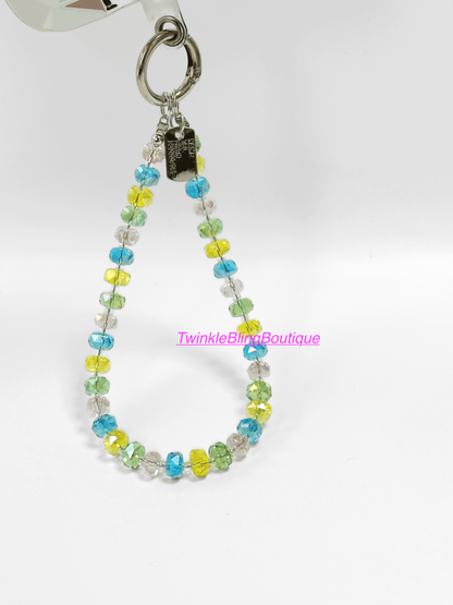 Handmade Rainbow Macaron Crystal Bead Phone Charm, Bag Charm, Vibrant Beaded Phone Strap, Wristlet Crystal, Cute Travel Gift for Friends