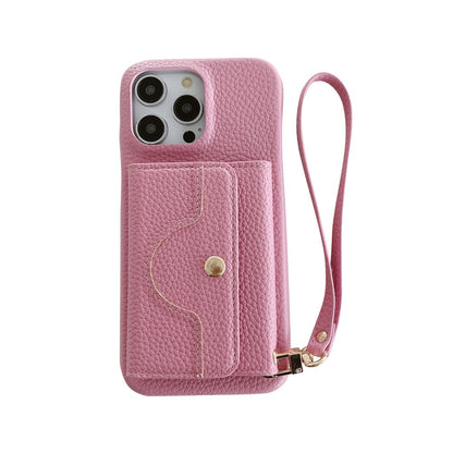 Luxury Leather iPhone Case Wallet for iPhone 17/16/15/14/13 Pro Max With Credit Cards Pouch, Compact Mirror & Lanyard, Fall Winter Accessory