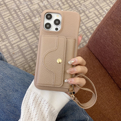 Luxury Leather iPhone Case Wallet for iPhone 17/16/15/14/13 Pro Max With Credit Cards Pouch, Compact Mirror & Lanyard, Fall Winter Accessory