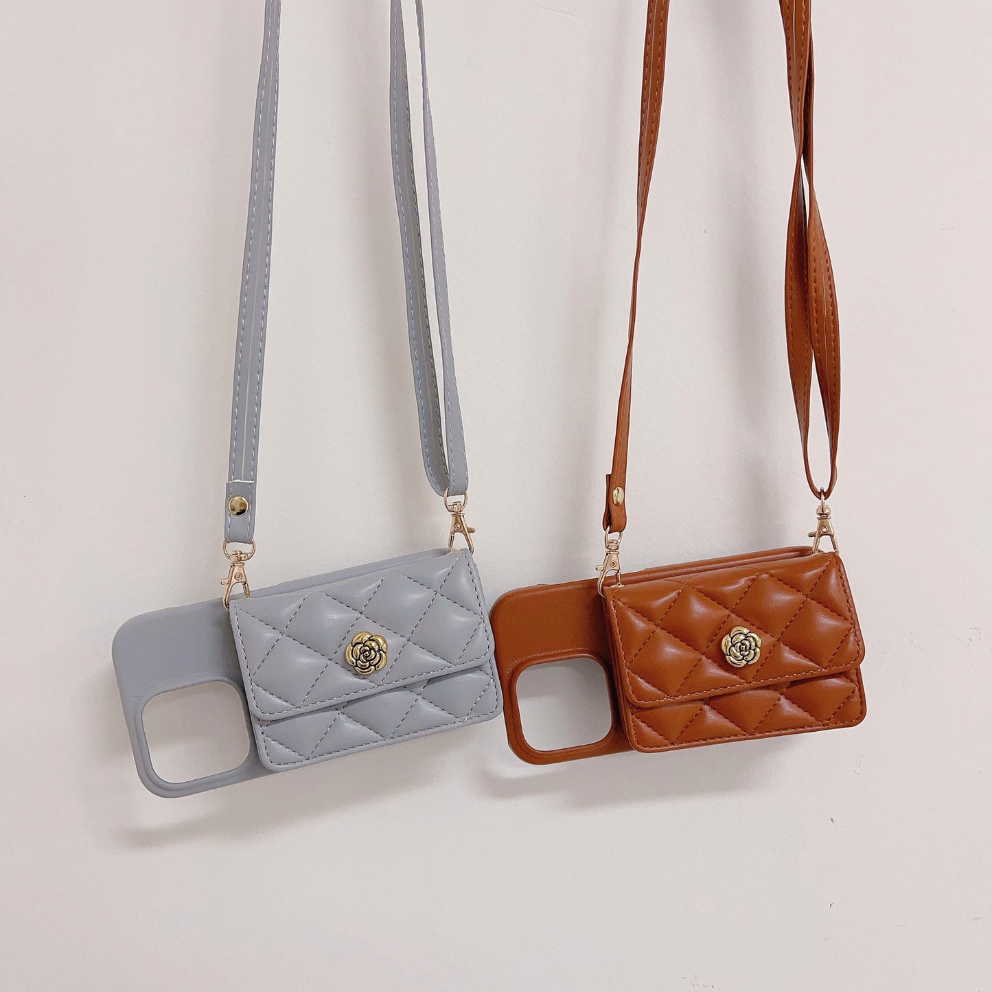 Luxury Elegant Leather iPhone 17/16/15/14/13 Wallet Case Card Pouch, Lipstick Pouch for Cash and Credit Cards, Lanyard