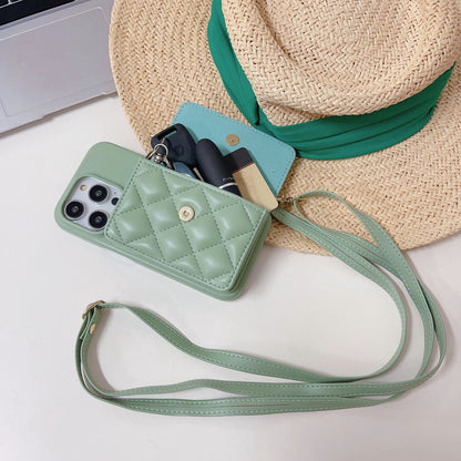 Luxury Elegant Leather iPhone 17/16/15/14/13 Wallet Case Card Pouch, Lipstick Pouch for Cash and Credit Cards, Lanyard