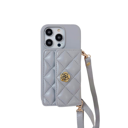 Luxury Elegant Leather iPhone 17/16/15/14/13 Wallet Case Card Pouch, Lipstick Pouch for Cash and Credit Cards, Lanyard