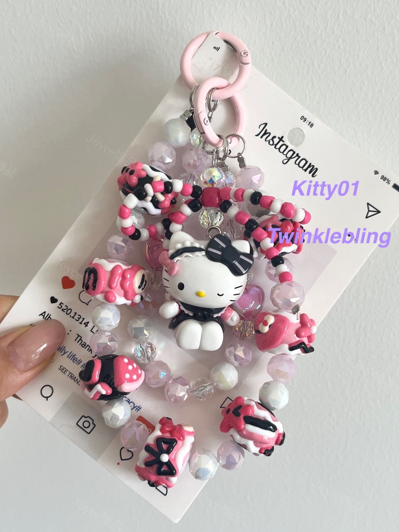 (Double Chain Kitty/Kuromi) Handmade Sanrio Hello Kitty & Kuromi Double Chain Phone/Bag Charm