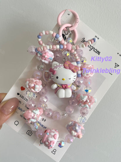 (Double Chain Kitty/Kuromi) Handmade Sanrio Hello Kitty & Kuromi Double Chain Phone/Bag Charm