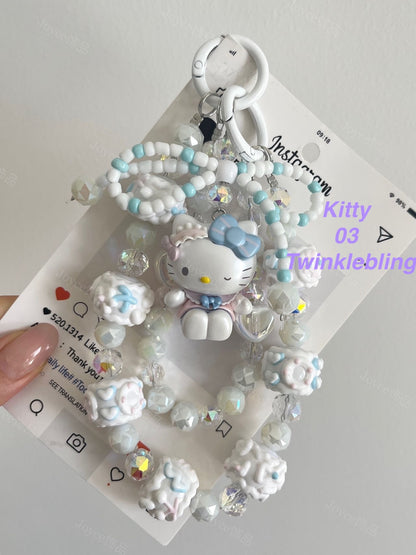 (Double Chain Kitty/Kuromi) Handmade Sanrio Hello Kitty & Kuromi Double Chain Phone/Bag Charm