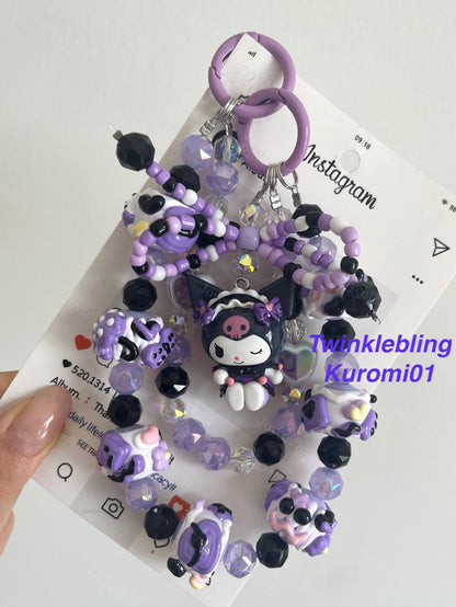 (Double Chain Kitty/Kuromi) Handmade Sanrio Hello Kitty & Kuromi Double Chain Phone/Bag Charm