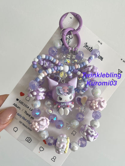 (Double Chain Kitty/Kuromi) Handmade Sanrio Hello Kitty & Kuromi Double Chain Phone/Bag Charm
