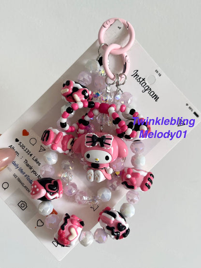 (Double Chain Kitty/Kuromi) Handmade Sanrio Hello Kitty & Kuromi Double Chain Phone/Bag Charm