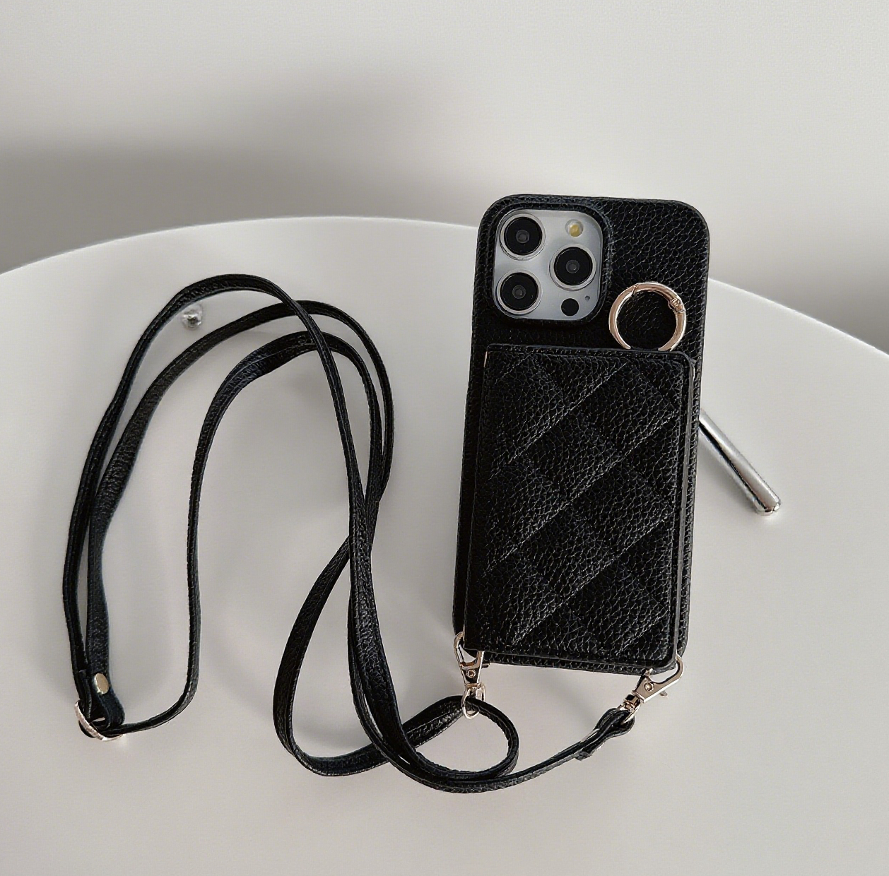 iPhone 17/16/15 Pro Max Leather Phone Case Tri-fold Wallet with Mirror and Lanyard, Multi-Slots Card Holder Pouch, Card Slots