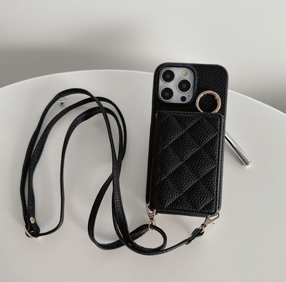 iPhone 17/16/15 Pro Max Leather Phone Case Tri-fold Wallet with Mirror and Lanyard, Multi-Slots Card Holder Pouch, Card Slots