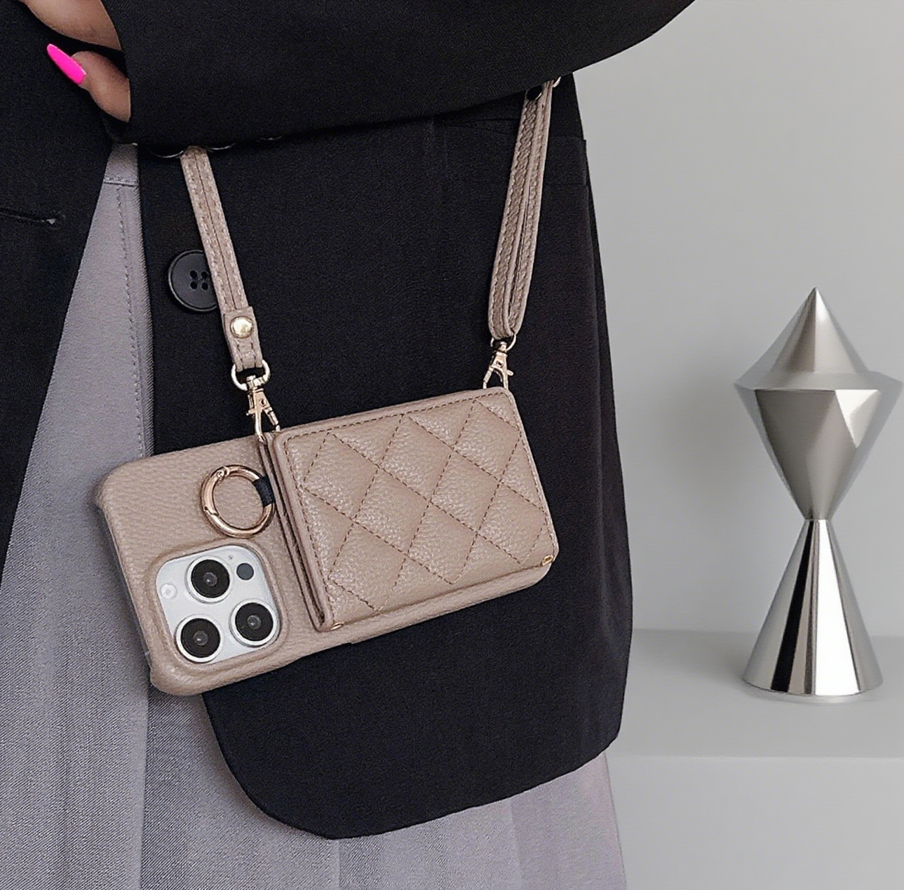 iPhone 17/16/15 Pro Max Leather Phone Case Tri-fold Wallet with Mirror and Lanyard, Multi-Slots Card Holder Pouch, Card Slots