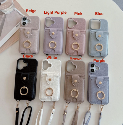 iPhone 17/16/15  Leather Phone Case Wallet with Mirror and Lanyard, Multi-Slots Card Holder Pouch, Card Slots